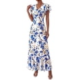 thumbnail image 4 of PRETTYGARDEN Womens Summer Floral Maxi Dresses Spring Short Sleeve Ruffle V Neck Flowy Boho Long Beach Vacation Sundress, 4 of 8