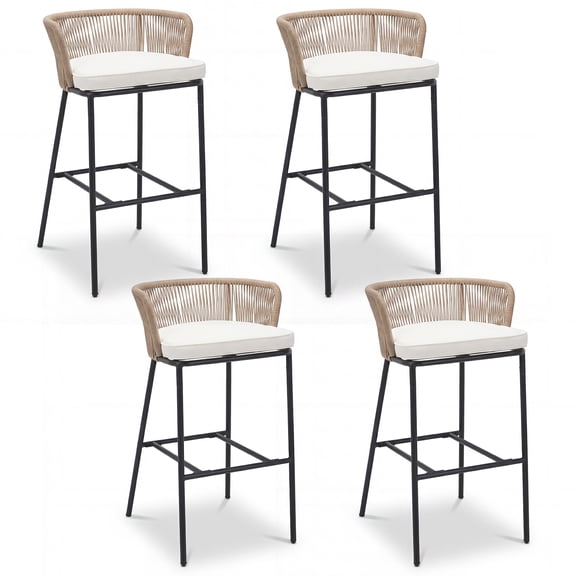 Gymax Outdoor Bar Stools Set of 4 w/Cushions & Backrests for Balcony Garden Poolside
