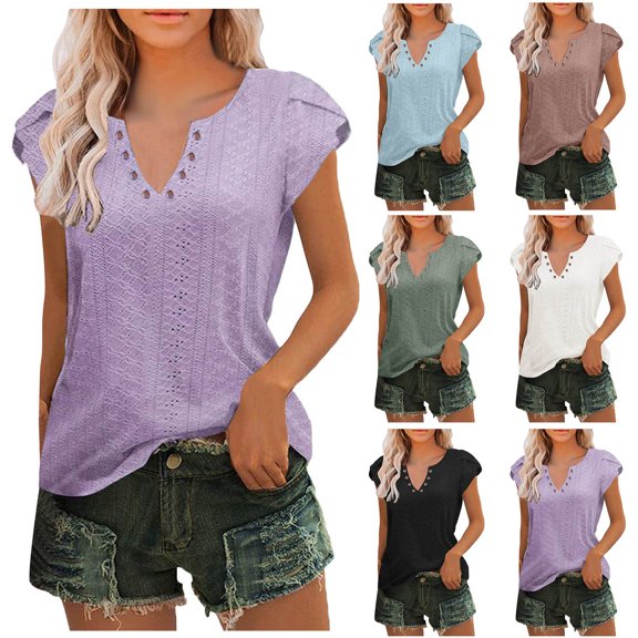 Kcolen Women's Tops, Tees & Blouses V Neck Short Sleeve Summer Everyday Solid Color Blouse Woman Work Blouses Business Outfits Fashion Clothing,Green