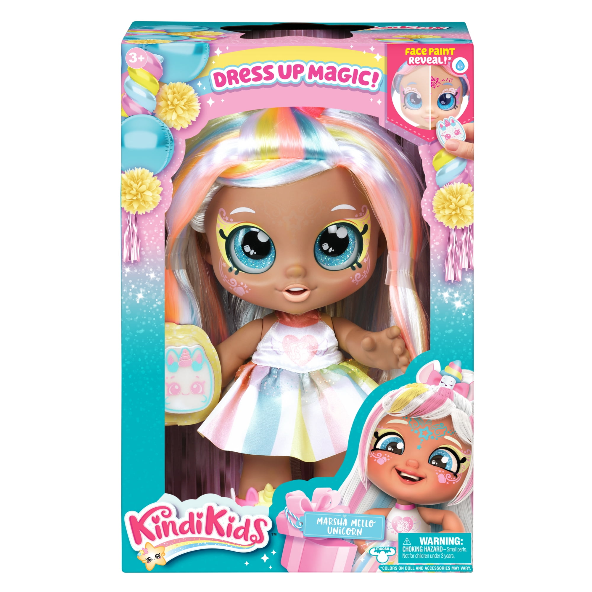 Kindi Kids Dress Up Magic Marsha Mello Unicorn Toddler Doll with Face Paint Reveal, Girls, Ages 3+