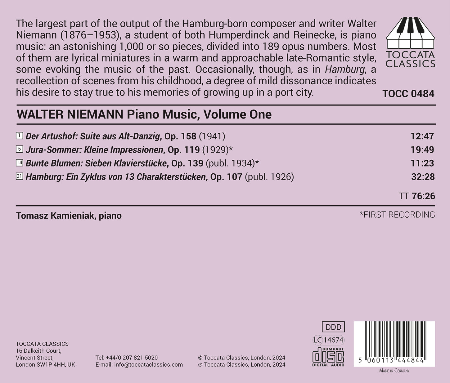 Niemann / Kamieniak - Piano Music Vol. 1 - Music & Performance - CD
