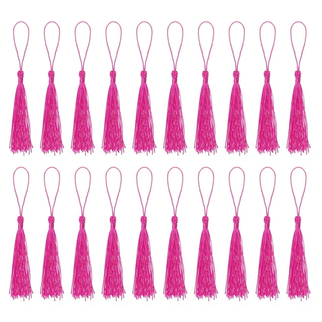 Unique Bargains 30Pack 5' Silky Bookmark Tassels with Loop for DIY Craft Accessory, Fuchsia