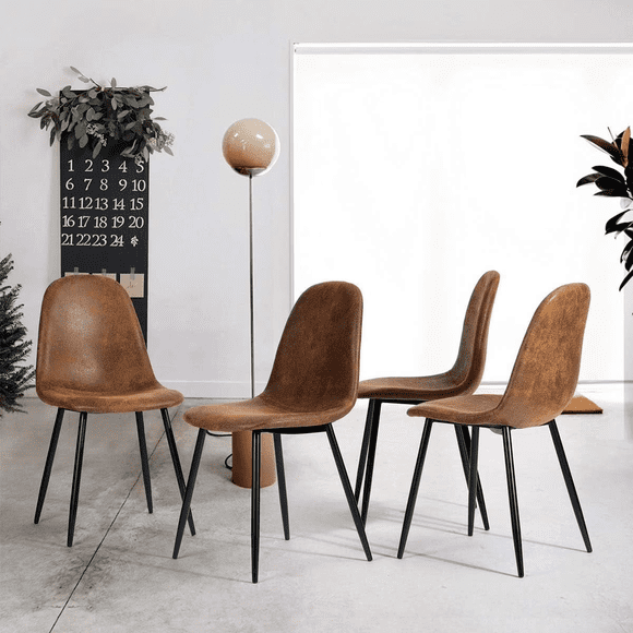 Homy Casa Chaises de Salle à Manger Lot de 4, Suédine Brune, Pieds Métal Noir