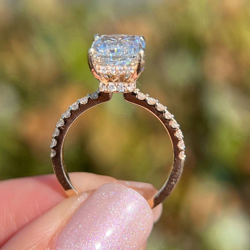solitaire jewels 2.5CT Radiant Moissanite Hidden Halo Engagement Ring For Women, 10K Rose Gold