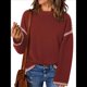 thumbnail image 1 of Suéteres para Mujer, Cuello Redondo Liso, Corte Holgado, Larga, Punto en Contraste, Jersey, Tops Rojo Ladrillo L, 1 of 10