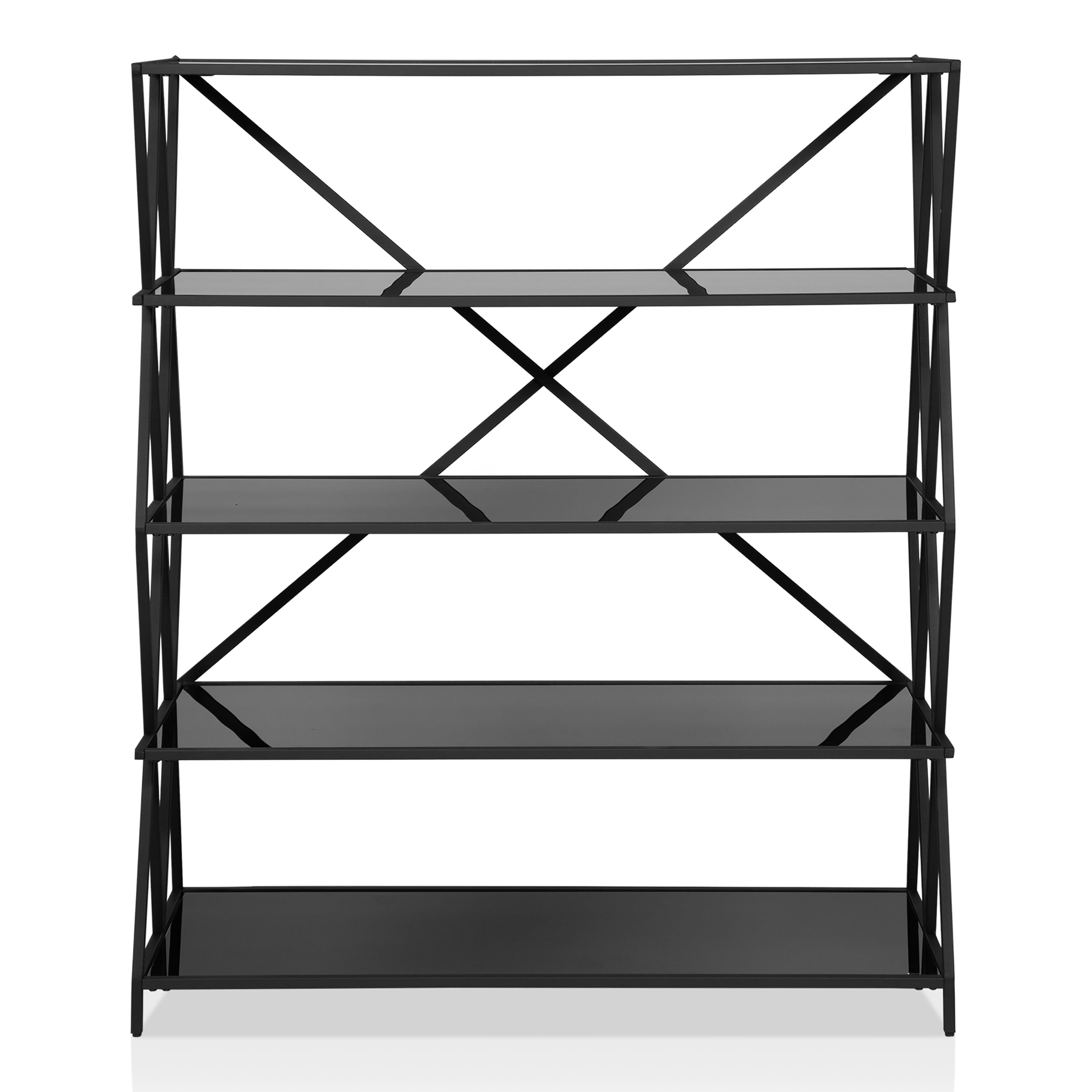 Furniture of America Valette 5-Shelf Large Bookcase, Black