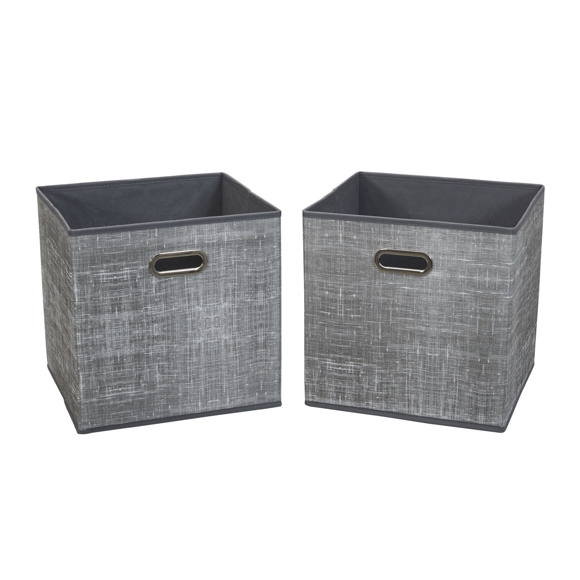 Household Essentials Fabric Storage Bins 2 Piece Set, Strong Poly-Woven Fabric, Sturdy Chipboard Sides, Grommet Front Handle, Stackable and Foldable, Classic Design, Gray Mix