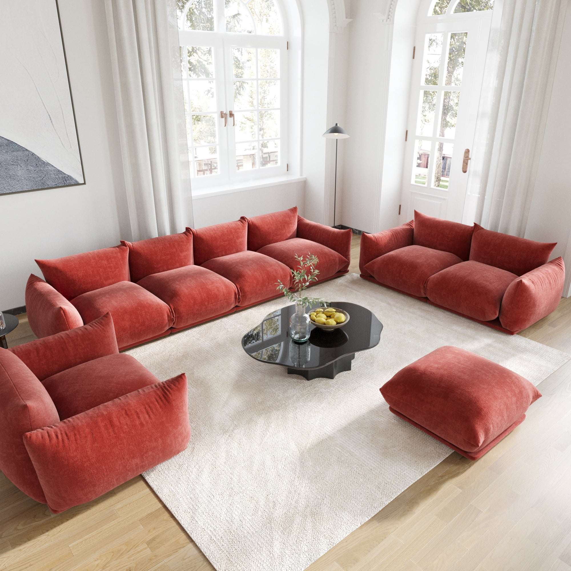 bokifol 4 Seats Sofa and Loveseat with Ottoman and Single Seat Armrest,4Pcs Living Room Sofa Sets,Modular Sectional Couch Sofas for Living Room,Orange
