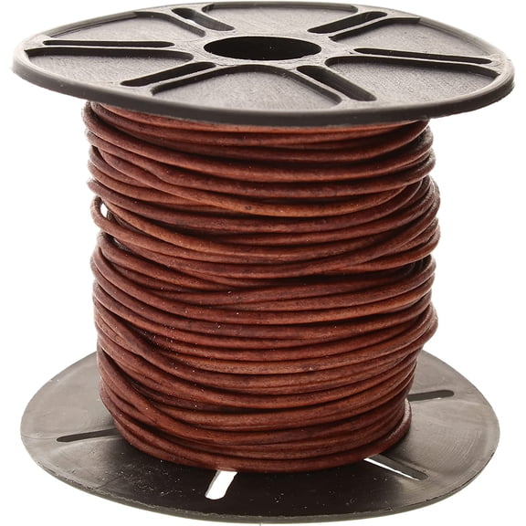 The Beadsmith Leather Cord – Dyed Antique Red Brown – 1.5mm Spool – 25 Yards/22.86 Meters – Indian Leather Thong Ideal for Braiding, Beading, Necklaces, Fine Lacing, Hair Accessories