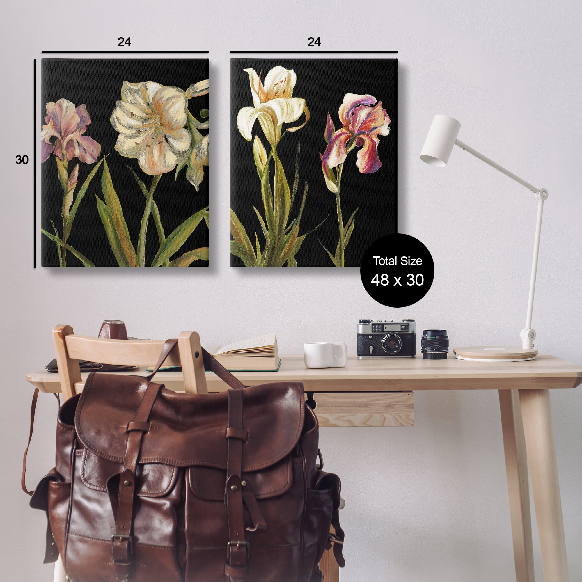 Stupell Industries Blooming Purple Iris White Lily Plants & Flowers Painting Wrapped Canvas Art Print Wall Art, 24 x 30, Set of 2