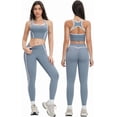 thumbnail image 2 of PISONIC Two Piece Womens Workout Set Backless Color Block Tank Tops Matching High Waist Leggings Gym Work Out Outfits, 2 of 7