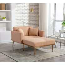 BISHE Convertible Chaise Lounge Chair, Modern Sleeper Sofa Bed with 3 Reclining Angles, 2 Velvet Pillows, 400 LBS Capacity, Upholstered Indoor Lounge Chair for Living Room or Bedroom, Creamy, Camel