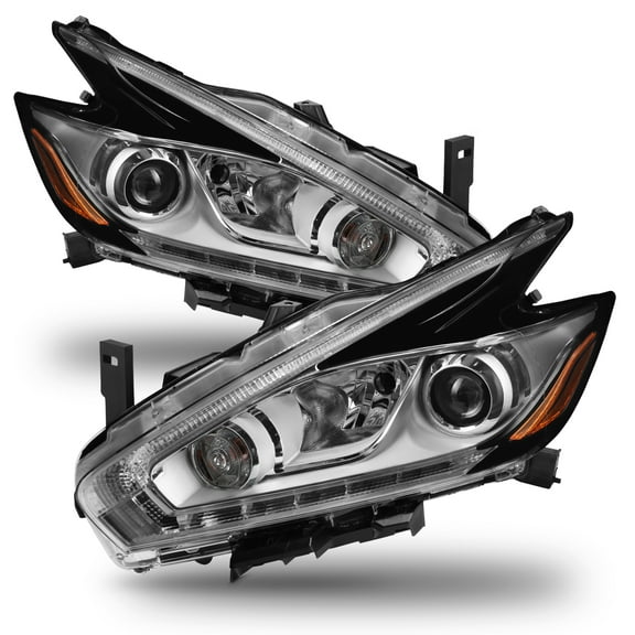 AKKON - Fits 2015-2016 Nissan Murano [LED DRL Running] Projector Chrome Headlights Pair Driver Left Passenger Right 15 16