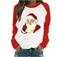 thumbnail image 2 of Mifsaly Women Christmas Shirts Plus Size Xmas Santa Print Tunic Sweatshirt Loose Crewneck Raglan Long Sleeve Tops Pullover Merry and Bright Festival Party T-Shirts 2025 Holiday, 2 of 3