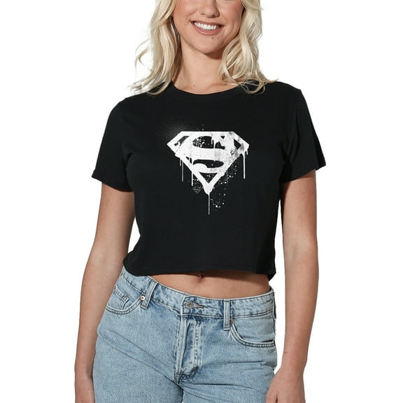Superman Graffiti Logo Women's Crop Top T-Shirt, Black, Medium