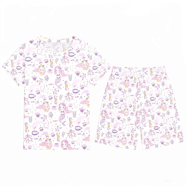 Tenues et Ensembles pour Filles Pyjamas à Imprimé Animal pour Enfants Manches Courtes Pyjamas d'Été Ajustés Âges 3 à 12