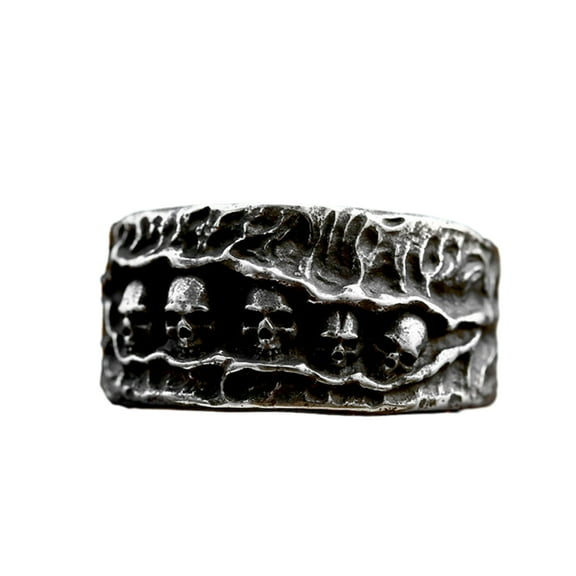 ZMY Home Stainless Steel Wide Band Skull Ring - Unique Design with Five Skulls, Gothic Statement Jewelry (11)