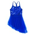 thumbnail image 4 of Raenseen Girls Kids Sleeveless Shiny Sequins Dance Leotard Dresses with Hair Tie Lyrical Latin Blue 3XL, 4 of 7
