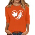 thumbnail image 2 of Heisall Women's Spring Autumn Tops 3/4 Sleeve Round Neck Casual Fashion Blouses Orange Festival Print Shirts, 2 of 4