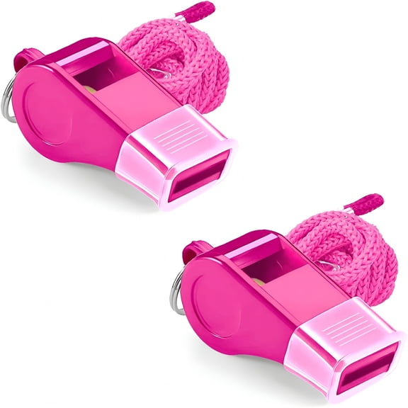 RIVONO 2 Pcs Pink Plastic Whistle with Lanyard and Mouthpiece - Loud Crisp Sound & Bright Colors for Coaches, Teachers, Referees, Lifeguards & Emergency Outdoor Sports