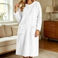 thumbnail image 6 of Mifsaly Womens Long Fleece Nightgown Plush Sleep Dress Long Sleeve Crewneck Warm Bathrobes with Pockets White,M, 6 of 7