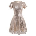 thumbnail image 4 of YONGHS Women Short Sleeve Sequin Glitter A-line Dress Mini Party Club Dresses Gold 10, 4 of 7