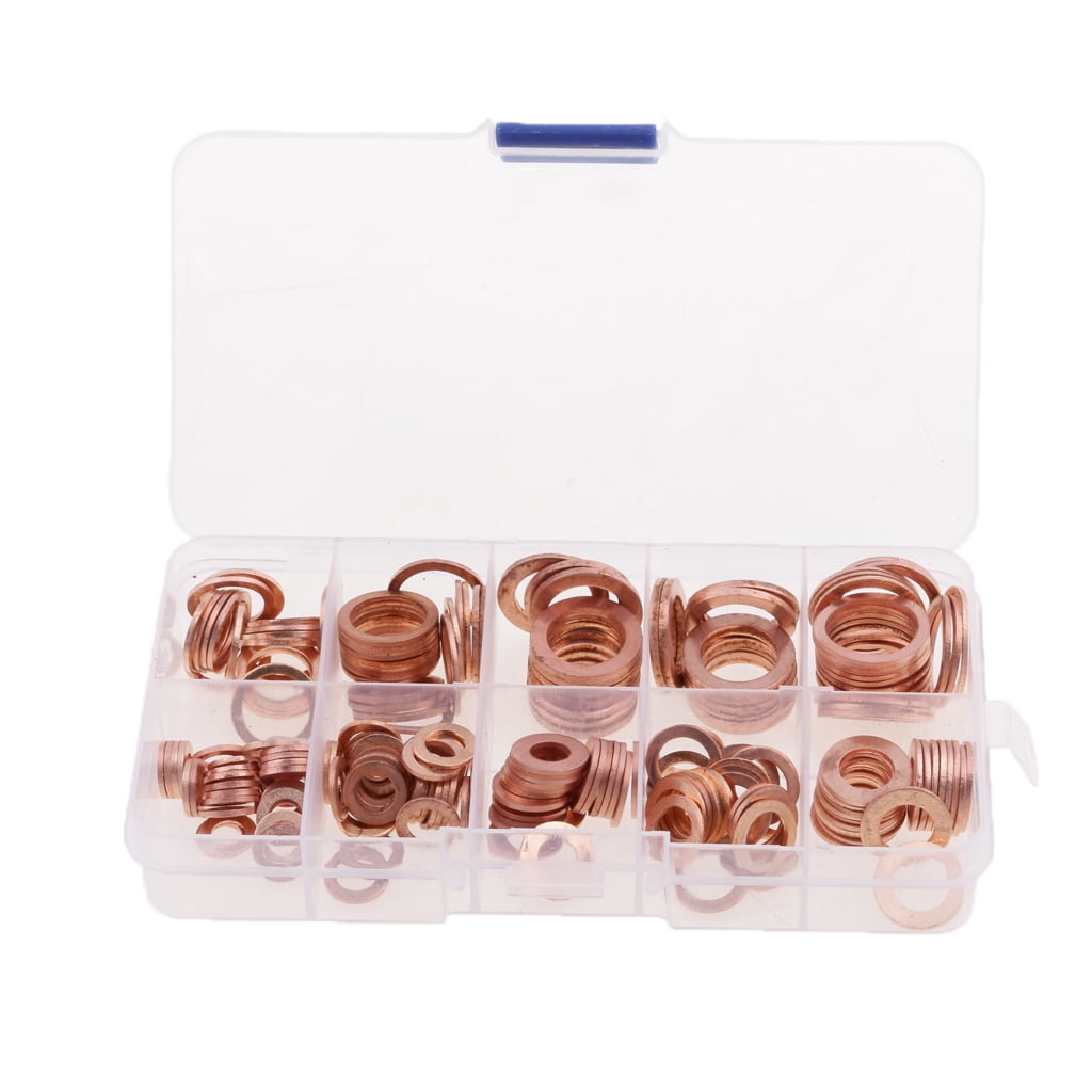 200x Car Engine Oil Drain Plug Solid Copper Washers Seal Gasket Assorted Set 