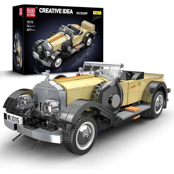 Classic Cars Building Kits, MOC Vintage Car Model Building Blocks Set, Gift for Age 14 /Adult Collections Enthusiasts(897  Pieces, Static Version)