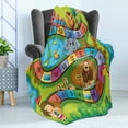 thumbnail image 4 of Cartoon Activity Soft Flannel Fleece Throw Blanket, Day in Zoo Themed Childrennd Exoticnimals GorillLion, Cozy Plush for Indoor and Outdoor Use, 50" x 70", Multicolor, by Ambesonne, 4 of 5