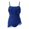 thumbnail image 5 of mgoYE Women One Piece Swim Dress Tummy Control Swimsuits Slimming Mesh Sheer Sarong Wraps Bathing Suit(Blue,M), 5 of 9