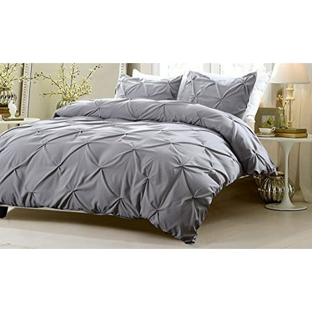 Oversized For Pillow Top 4pc Pinch Pleat Design Gray Bedding Set