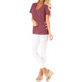 thumbnail image 3 of Camiseta de mujer con cuello en V, manga corta, botón superior, blusa fina de punto, rojo ladrillo, L sidaley AP001810-07, 3 of 7