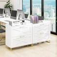 thumbnail image 2 of File Cabinet 2 Drawers Lateral File Cabinet with Charging Station for Letter/Legal/A4 Size Hanging Files, Large Wood File Storage Cabinets Printer Stand for Home Office, White and Gold, 2 of 7