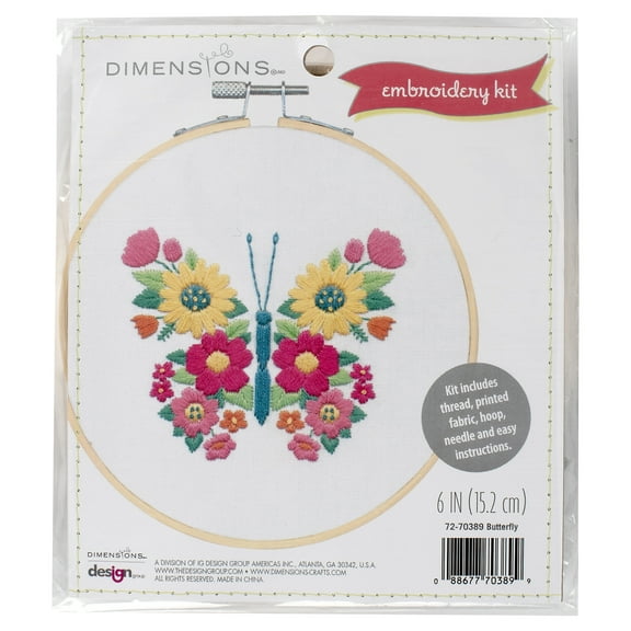 Dimensions Butterfly Embroidery Kit, 6" Diameter, for Ages 12 and Up