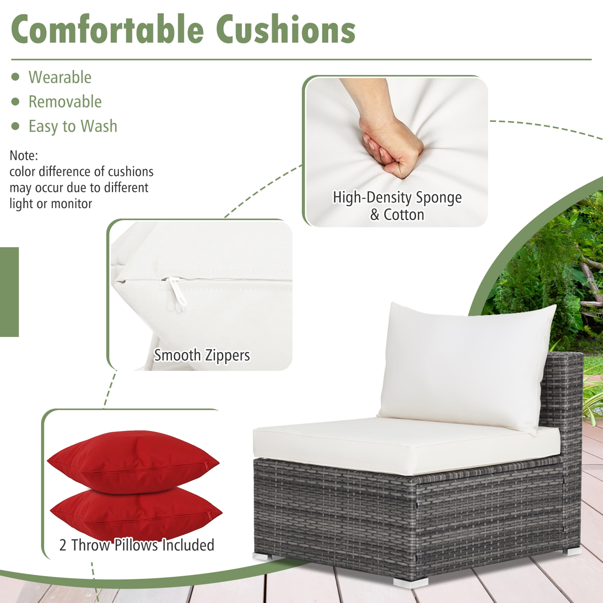 Gymax 7PCS Patio Rattan Sectional Sofa Set Outdoor Furniture Set w/ Off White Cushions