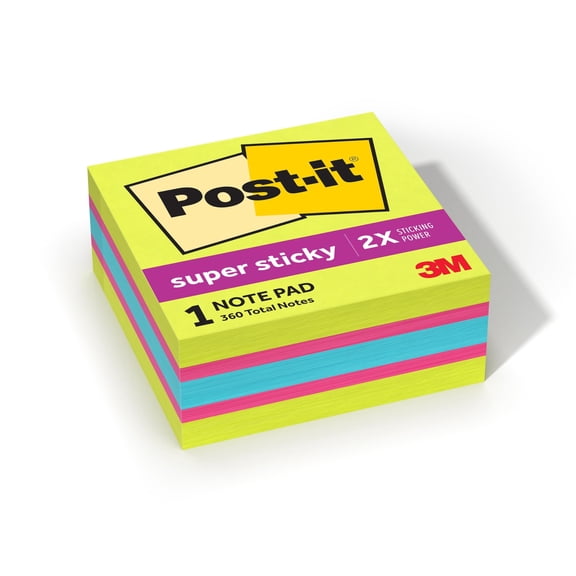 Post-it Super Sticky Notes Cube, 3 in x 3 in, Bright Colors, 1 Cube