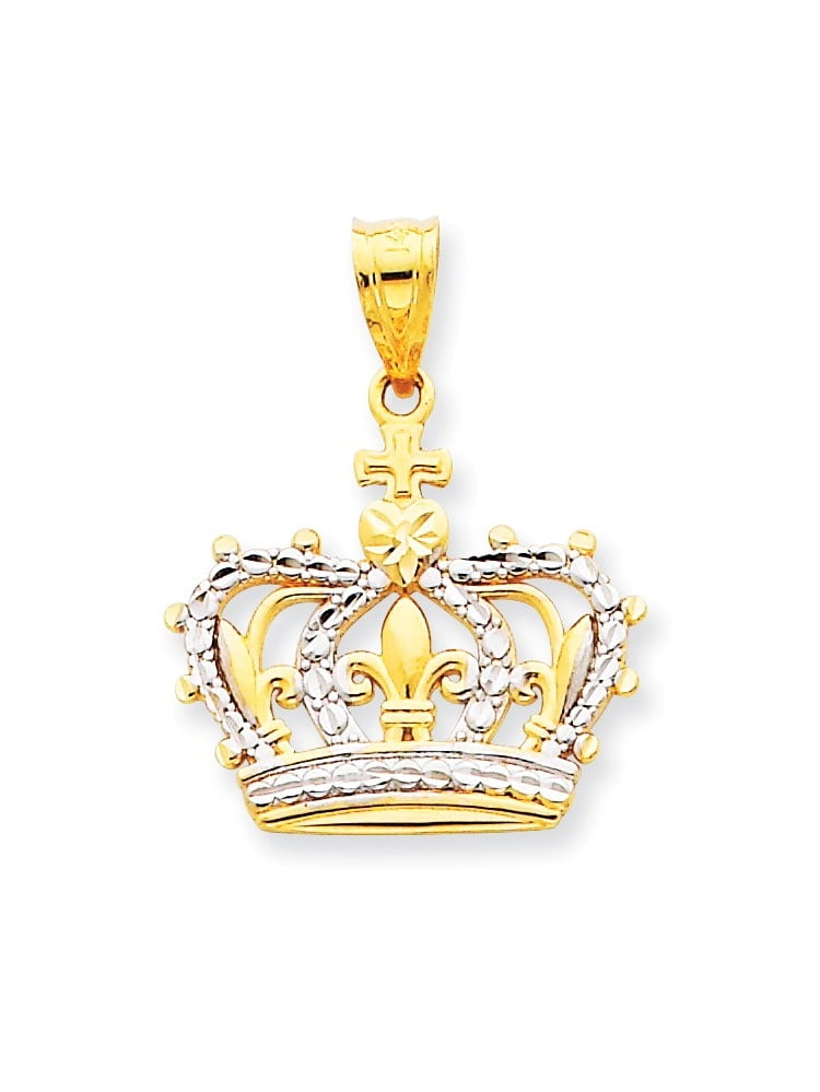 Made in USA Charm 14k Yellow Gold QUEEN CROWN Pendant 
