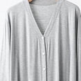 thumbnail image 5 of Blmnix Nightshirts Nightgowns for Women Button Down Nightgown Bamboo Nightgowns Night Shirts Below-the-Knee Gray 3/4 Sleeve V-Neck Moomoo Nightgown, 5 of 6