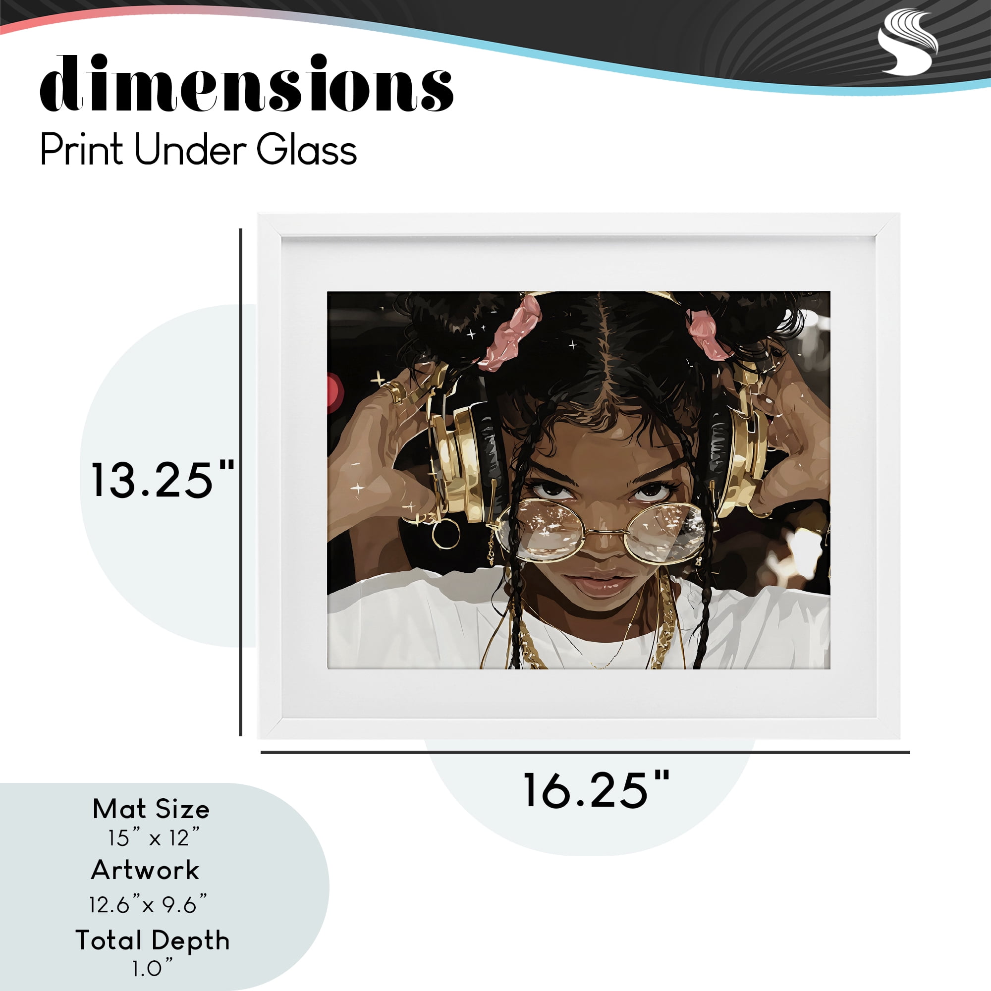 Stupell Industries Trendy Girl with Gold Headphones White Framed Print Under Glass, design by Franklyn Gregory