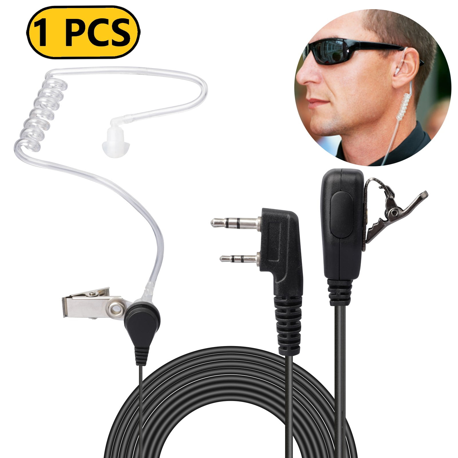 2 Pin Headset Earphone Earpiece Mic Covert Acoustic Tube Talkie Radio Security ❤ 