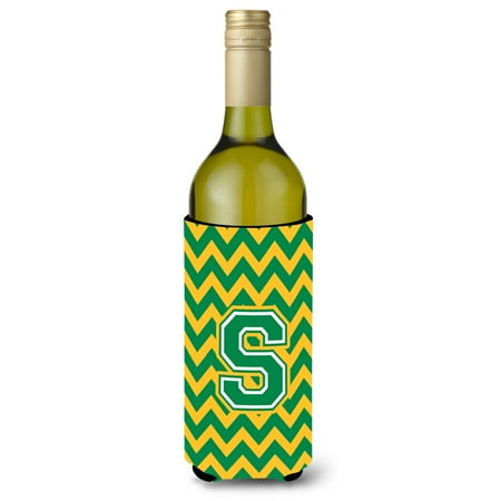 

Carolines Treasures CJ1059-SLITERK Letter S Chevron Green and Gold Wine Bottle Beverage Insulator Hugger Wine Bottle