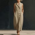 thumbnail image 7 of Oksale Womens Dresses Casual Button Down V Neck Tank Dress Summer Vacation Maxi Long Dresses Sleeveless Sundresses with Pockets Khaki S, 7 of 7