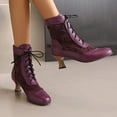 thumbnail image 4 of Mepaouo Women Vintage Victorian Lace up Boots Kitten Heel Walking Ankle Short Booties(Purple,8.5), 4 of 9