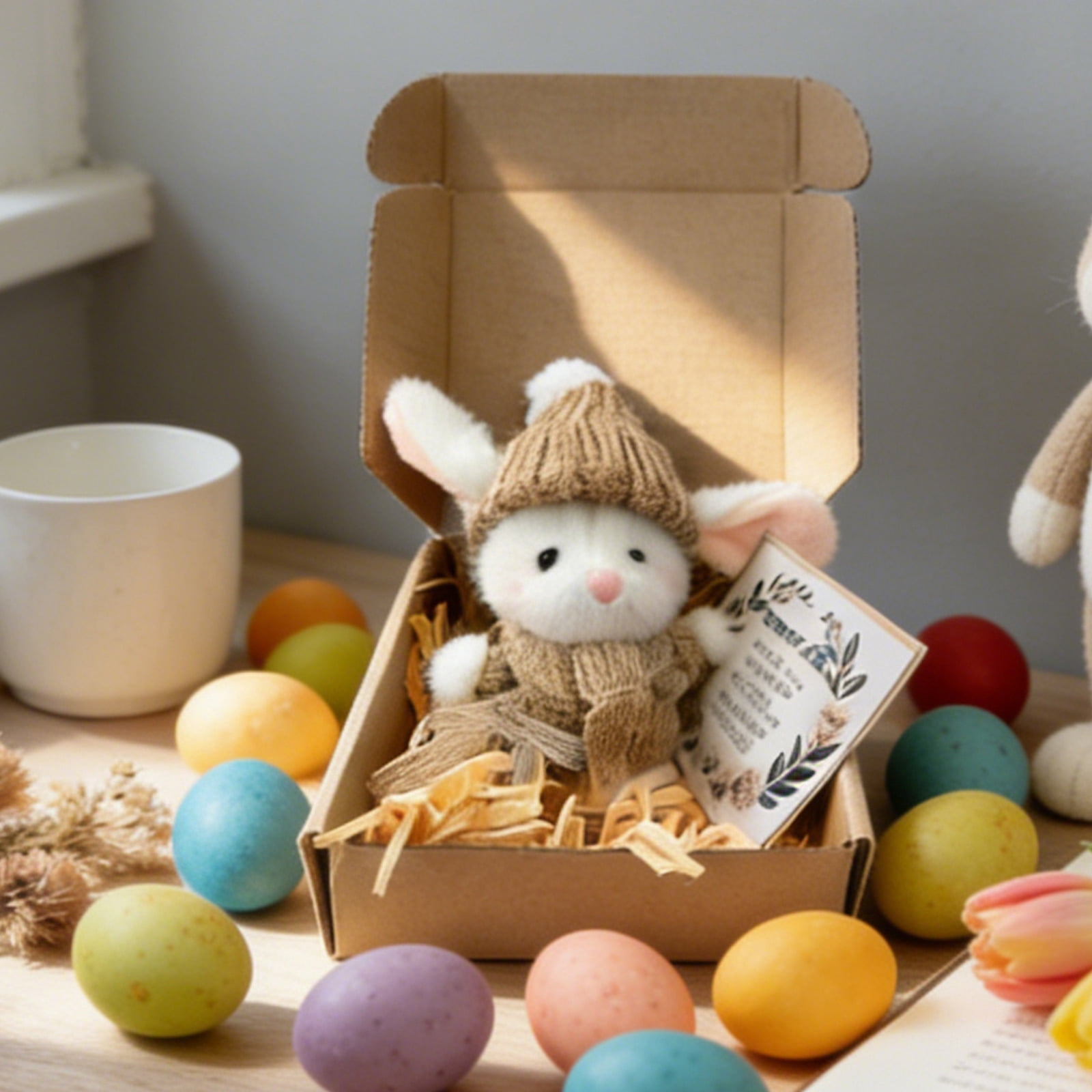 Easter Bunny Hug Plush Gift 7.09 Inch Handmade Yarn Rabbit for Kids Easter Basket Stuffers, Cute Easter Decorations for Home Tabletop Display