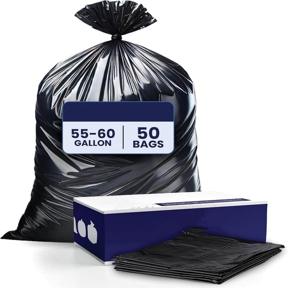 55-60 Gallon Trash Bags │ 2.0 Mil │ Black Heavy Duty Garbage Can Liners │ 36” x 58” ,50 Count, Black (Pack of 1)