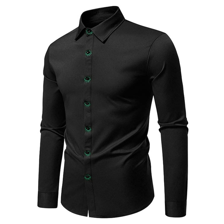 fitted lace wedding dress Mens Slim Fit Solid Black Spread Collar Wrinkle Free 100% Cotton Dress Shirt
