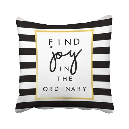 White Gold Pillow ARTJIA Quote Slogan Black And White Stripe Pattern Gold Beauty Graphic Joy Saying Cute Line Pillowcase Throw Pillow Cover Case 18x18 inches ()
