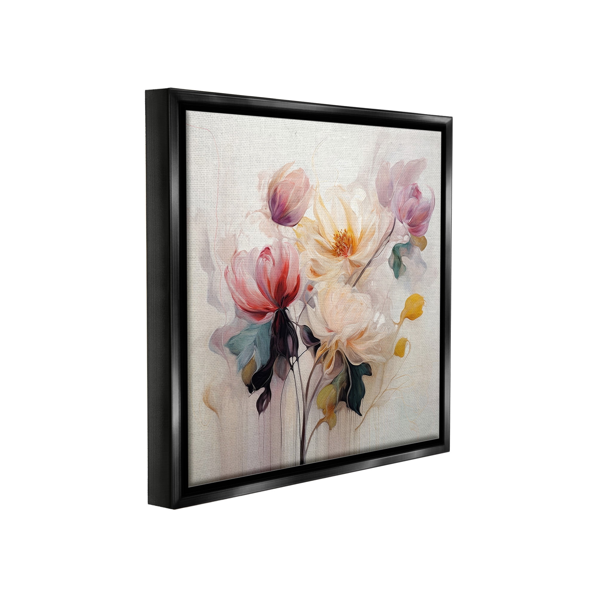 Stupell Industries Blooms in Harmony Botanical & Floral Painting Black Floater Framed Canvas Art Print Wall Art, 25 x 25