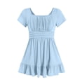 thumbnail image 4 of larppty Girls Summer Tie Back Dress Tween Kids Off Shoulder Dresses Size 4-15 Years（Light Blue, 6-7 Years）, 4 of 5