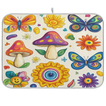 

joogoo Carton Magic Mushrooms Flower Dish Drying Mat Kitchen Counter Absorbent Drying Pad 16x18 in Drainer Rack